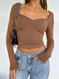 Long Sleeve Sweetheart Neck Crop T-Shirt - Trendsi - Flyclothing LLC