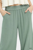 Umgee Linen Wide Leg Cropped Pants with Lace Trim - Trendsi - Flyclothing LLC