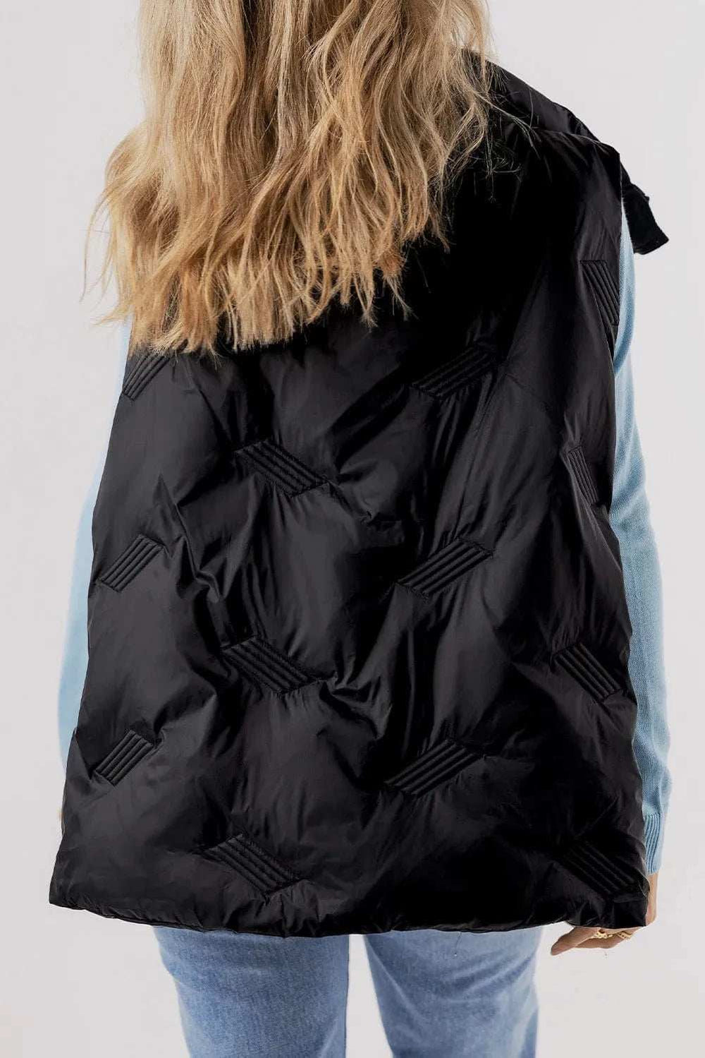 Pocketed Textured Zip Up Vest Coat - Trendsi - Flyclothing LLC