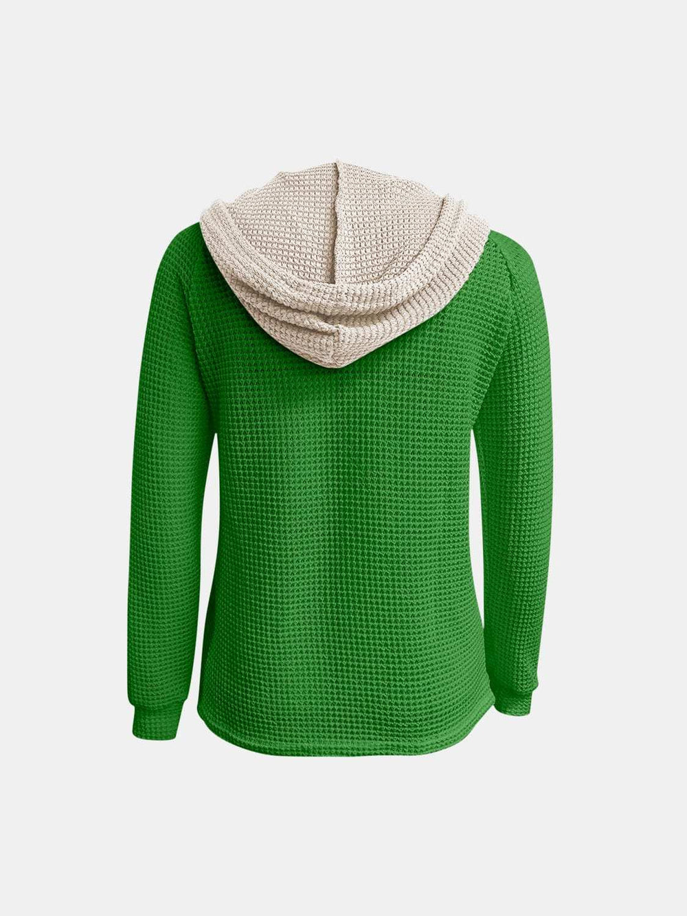 Full Size Waffle-Knit Contrast Long Sleeve Hoodie - Trendsi - Flyclothing LLC