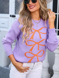 Bow Graphic Round Neck Long Sleeve Sweater - Trendsi - Flyclothing LLC