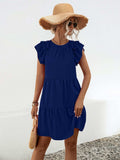 Ruffled Round Neck Cap Sleeve Mini Dress - Trendsi - Flyclothing LLC