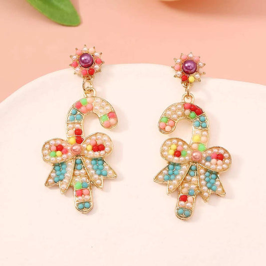 Christmas Candy Cane Bow Drop Earrings - Trendsi - Flyclothing LLC
