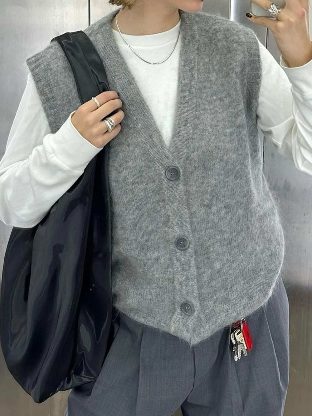 Button-Front Sweater Vest - Trendsi - Flyclothing LLC