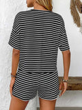 Striped Round Neck Short Sleeve Top and Shorts Set - Trendsi - Flyclothing LLC