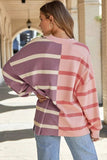 Striped Round Neck Long Sleeve Knit Top - Trendsi - Flyclothing LLC