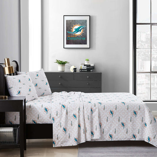 Miami Dolphins Scatter Sheet Set Full - Logo Brands - Flyclothing LLC