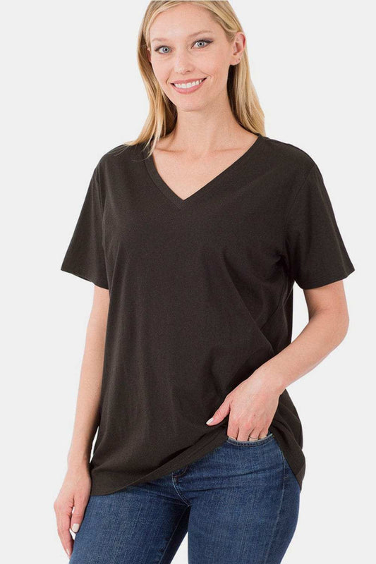 Zenana Full Size V-Neck Short Sleeve T-Shirt - Trendsi - Flyclothing LLC