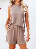 Round Neck Sleeveless Top and Shorts Set - Trendsi - Flyclothing LLC