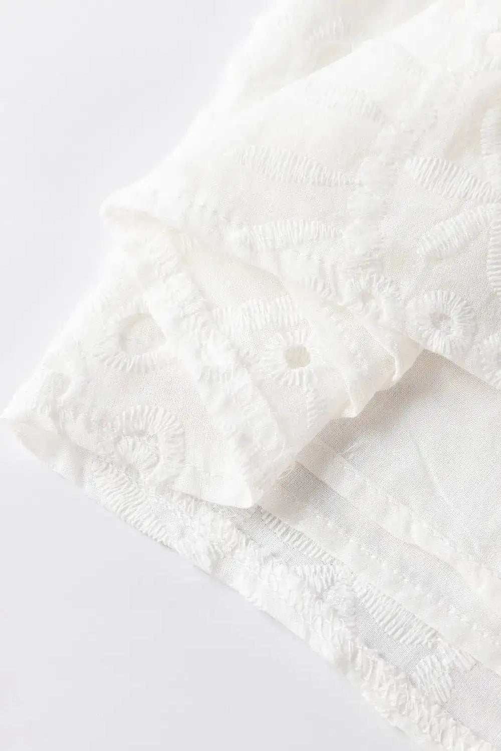 Eyelet Frill Short Sleeve Blouse - Trendsi - Flyclothing LLC