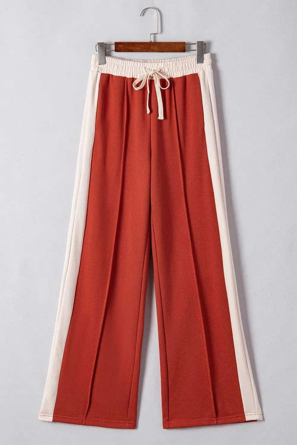 Drawstring Contrast Wide Leg Pants - Trendsi - Flyclothing LLC