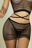 Yelete Rhinestone Fishing Net Crisscross Two-Piece Lingerie Set - Trendsi - Flyclothing LLC