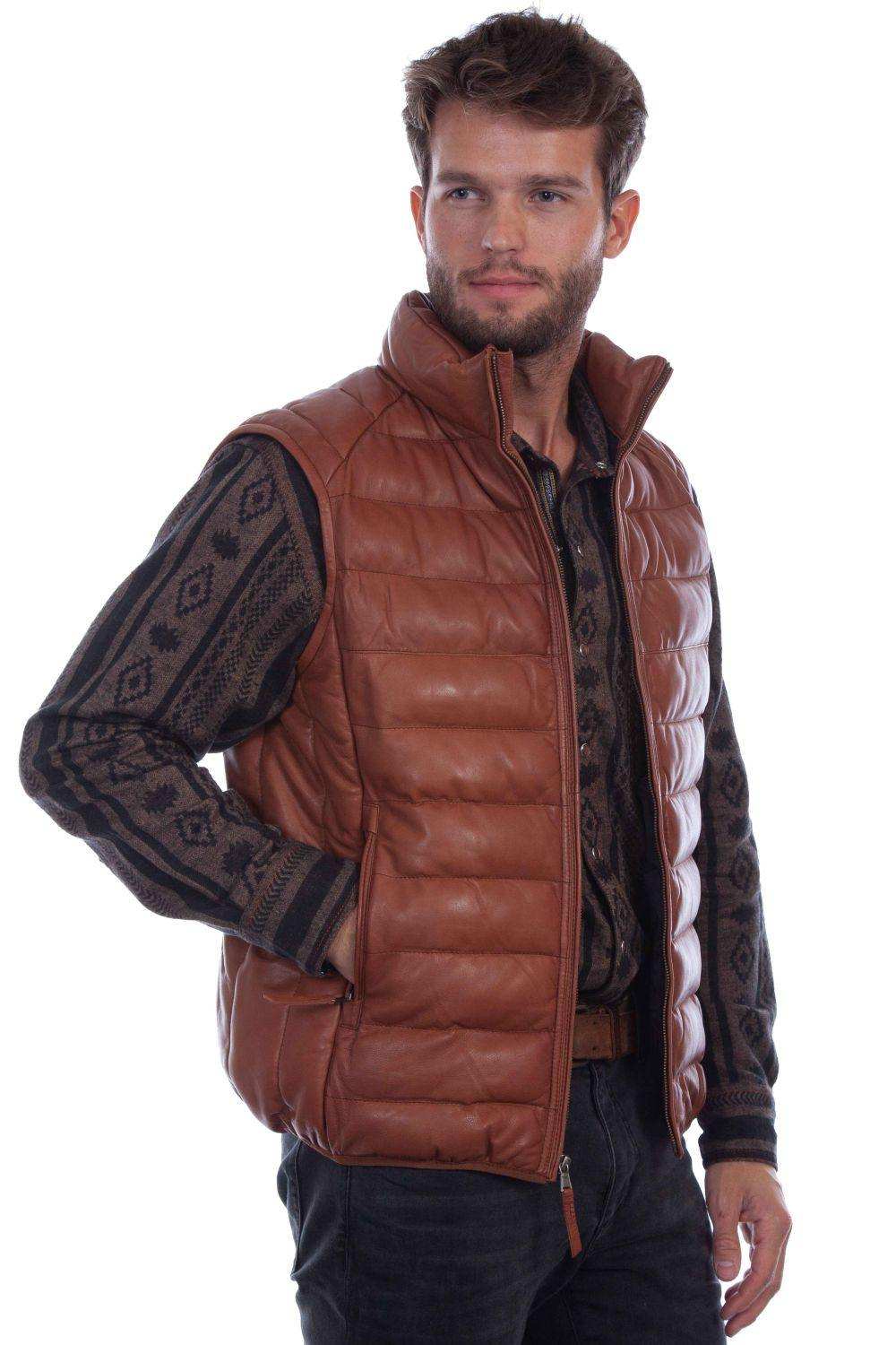Scully COGNAC SOFT LAMB MEN'S VEST - Scully Leather - Flyclothing LLC