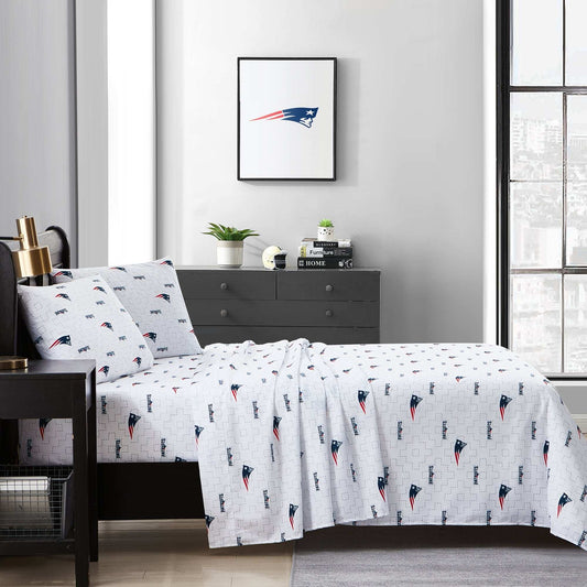 New England Patriots Scatter Sheet Set Queen - Logo Brands - Flyclothing LLC