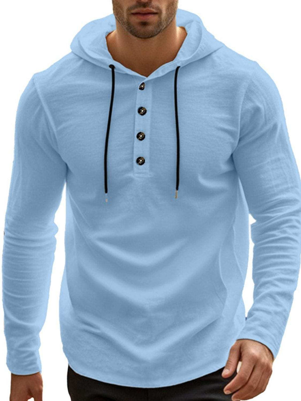 Men's Full Size Drawstring Button Detail Long Sleeve Hoodie Plus Size - Trendsi - Flyclothing LLC