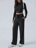 Devine Round Neck Long Sleeve Top and Pants Set - Trendsi - Flyclothing LLC