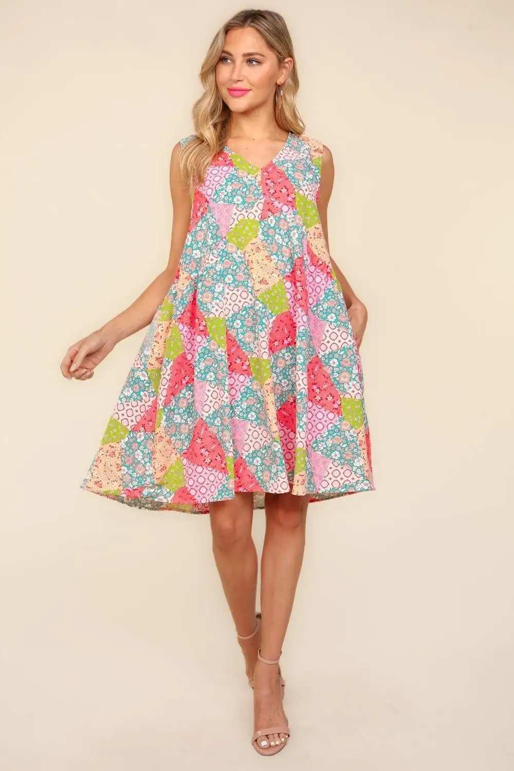 Haptics Full Size Babydoll Floral Patchwork Dress with Side Pockets - Trendsi - Flyclothing LLC