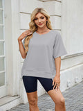 Round Neck Short Sleeve T-Shirt - Trendsi - Flyclothing LLC