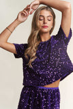 J.NNA Sequin Short Sleeve Crop T-Shirt - Trendsi - Flyclothing LLC