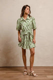 BiBi Tied Floral Short Sleeve Mini Shirt Dress - Trendsi - Flyclothing LLC