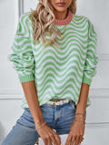 Wavy Stripes Round Neck Long Sleeve Sweater - Trendsi - Flyclothing LLC