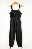Knotted Straps Button Textured Drawstring Jumpsuit - Trendsi - Flyclothing LLC
