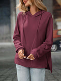 Textured Drawstring Long Sleeve Hoodie - Trendsi - Flyclothing LLC