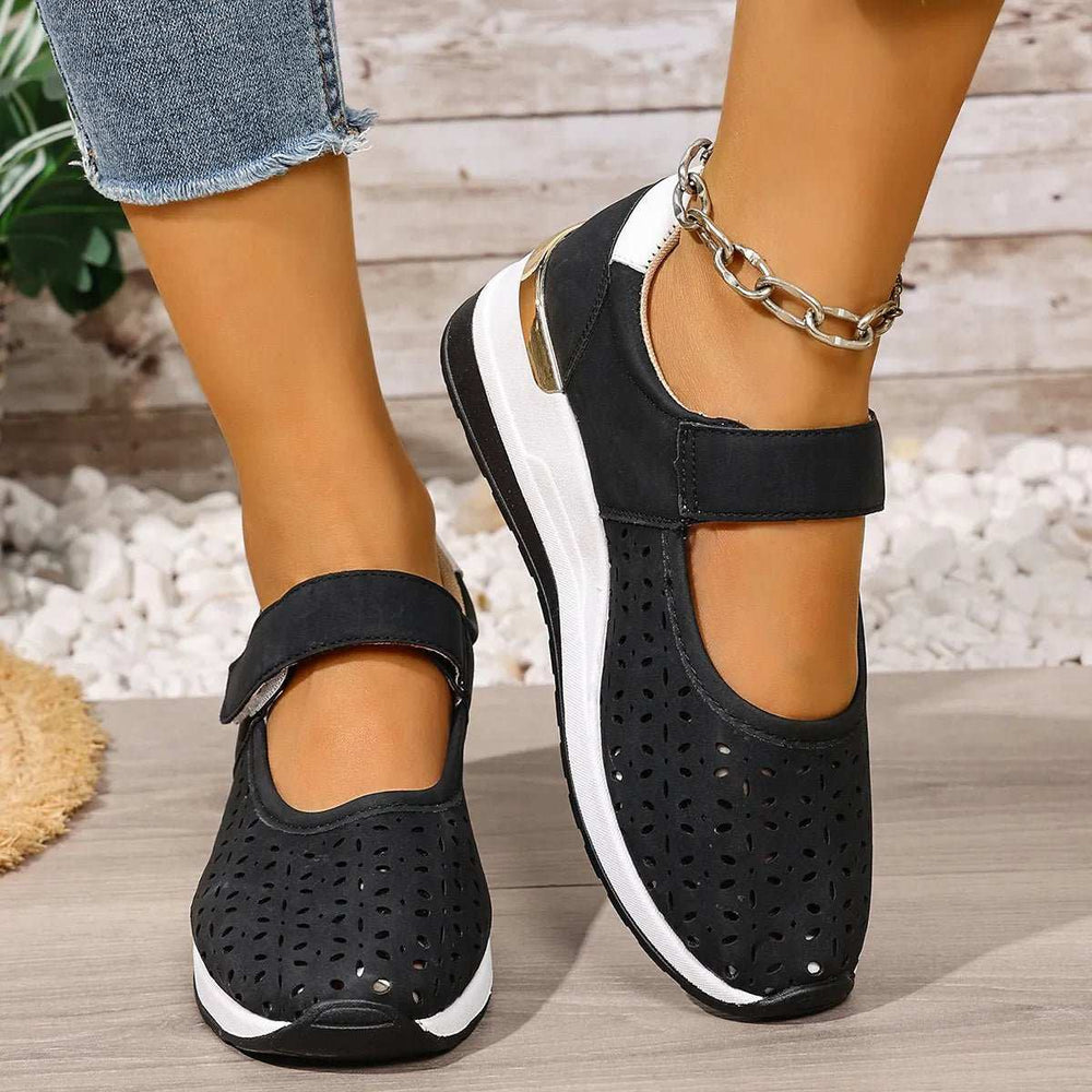 Breathable Cutout Wedge Loafers - Trendsi - Flyclothing LLC