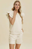 Double Take Full Size Texture Round Neck Ruffle Sleeve Top and Shorts Set - Trendsi - Flyclothing LLC