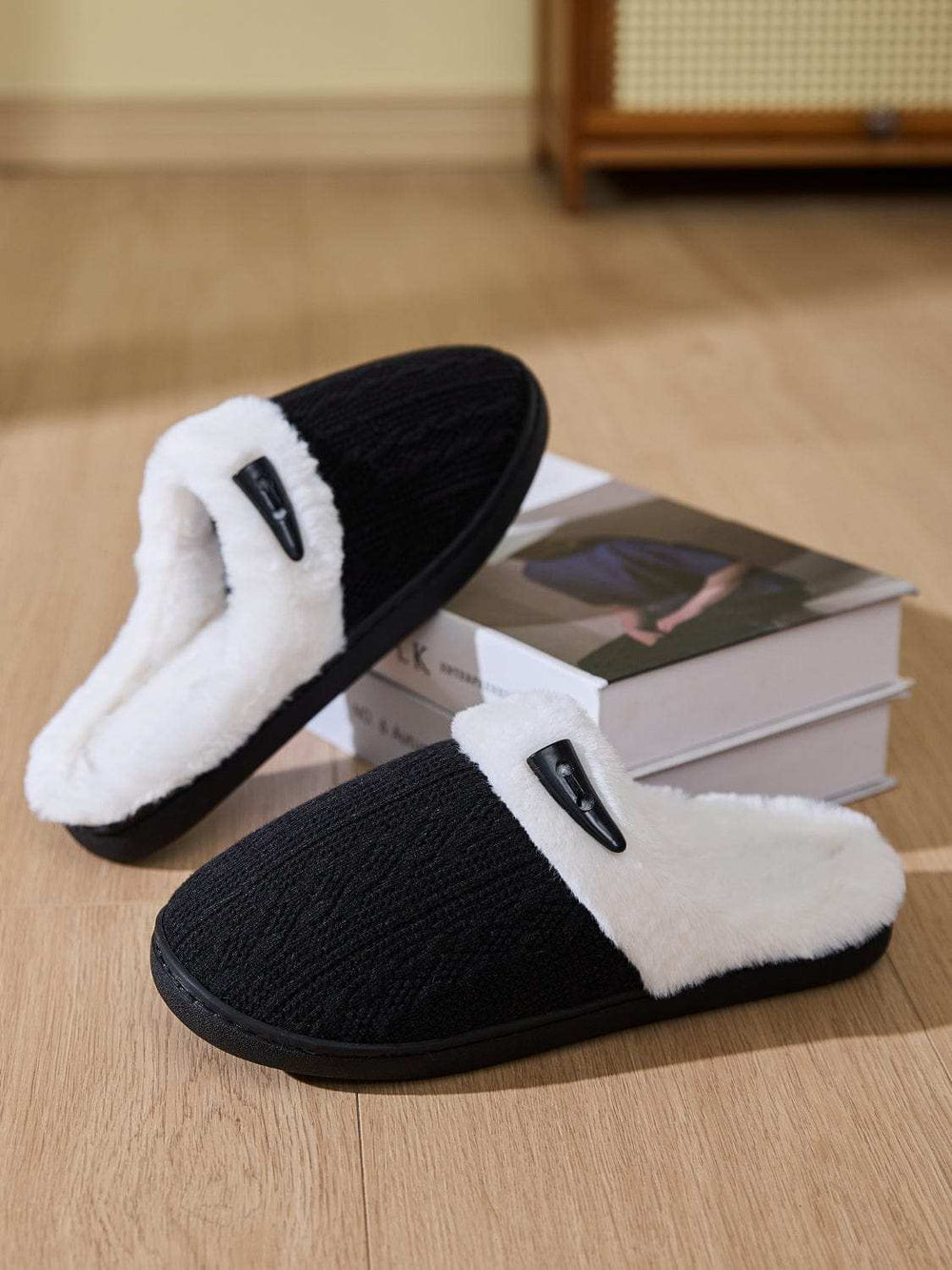 Horn Buckle Furry Texture Flat Slippers - Trendsi - Flyclothing LLC