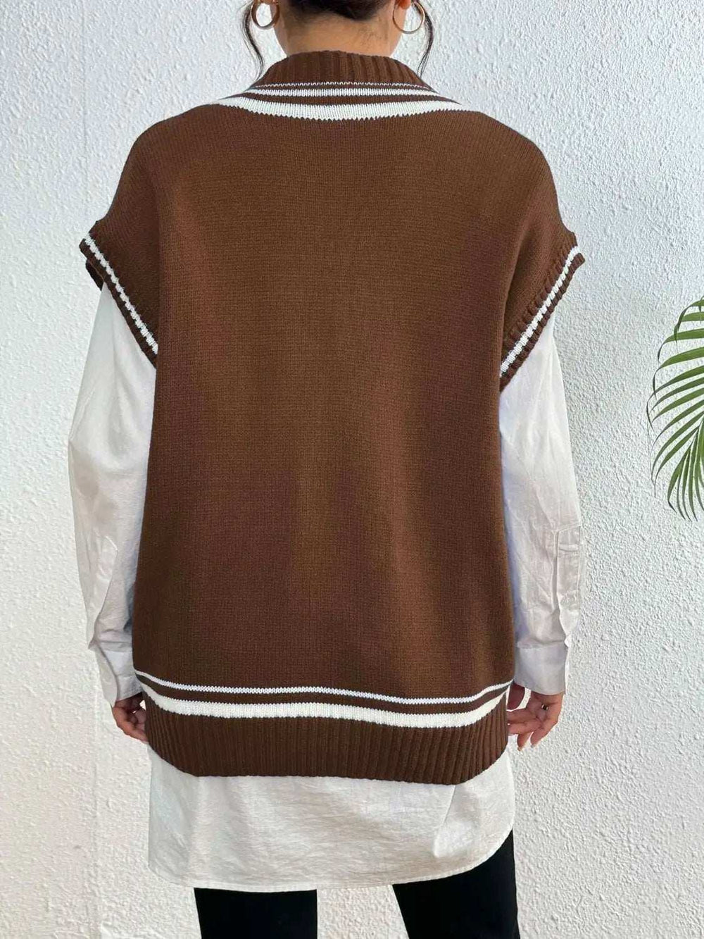 Contrast Trim V-Neck Sweater Vest - Trendsi - Flyclothing LLC