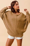 SO ME Loose Fit Exposed Seam Slouchy Boucle Sweater - Trendsi - Flyclothing LLC