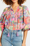 Printed Tie Neck Three-Quarter Sleeve Blouse - Trendsi - Flyclothing LLC