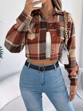 Plaid Button Up Cropped Jacket - Trendsi - Flyclothing LLC