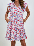 Tied Floral Cap Sleeve Mini Dress - Trendsi - Flyclothing LLC