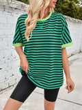 Lovelet Striped Round Neck Half Sleeve T-Shirt - Trendsi - Flyclothing LLC