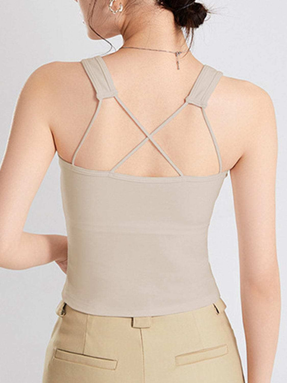 Crisscross Scoop Neck Wide Strap Cropped Tank with Chest Pads - Trendsi - Flyclothing LLC