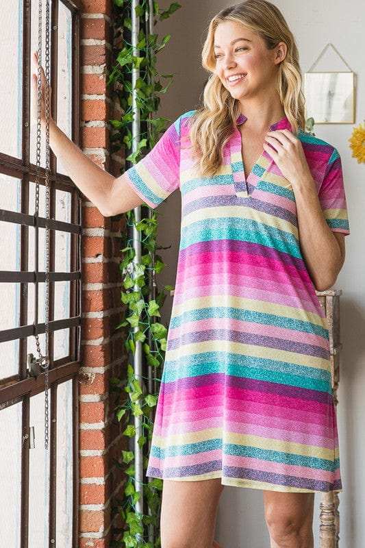 Heimish Full Size Striped Short Sleeve Mini Tee Dress Plus Size - Trendsi - Flyclothing LLC