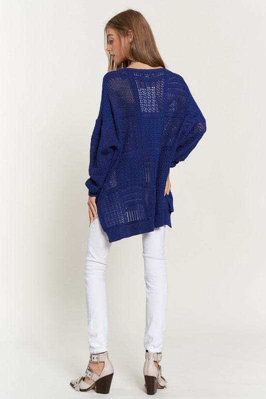 Davi & Dani Openwork Side Slit Drop Shoulder Knit Cover Up - Trendsi - Flyclothing LLC