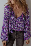 Floral Tie Neck Long Sleeve Blouse - Trendsi - Flyclothing LLC