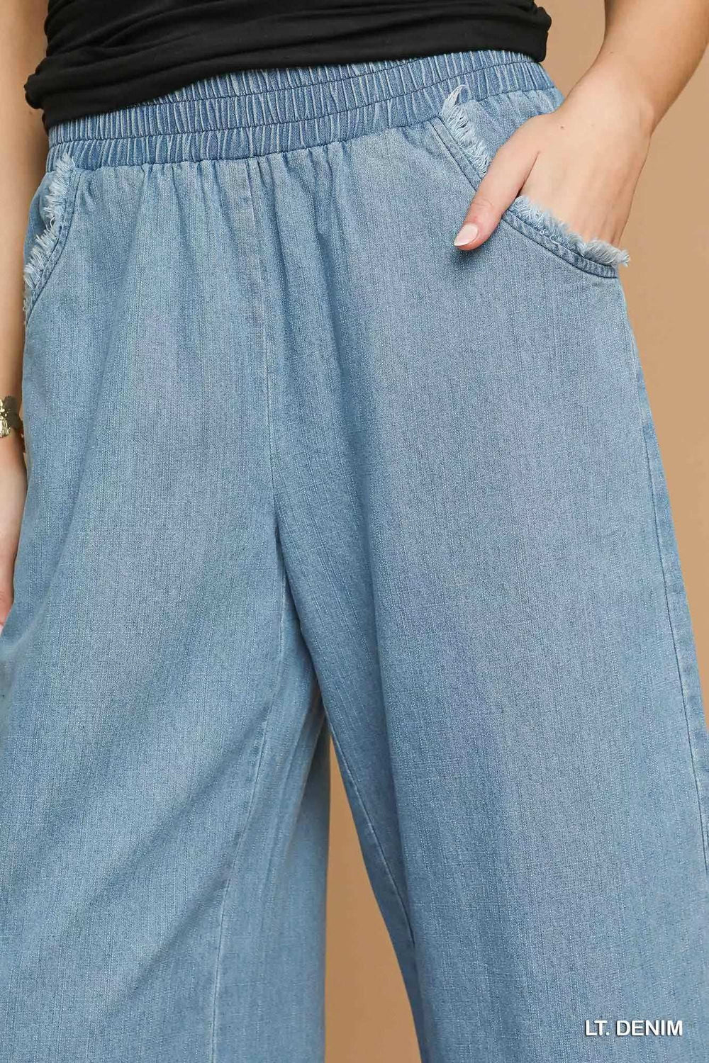 Umgee Washed Fringe Hem Wide Leg Jeans - Trendsi - Flyclothing LLC