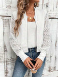 Baseball Collar Lace Patchwork Long Sleeve Jacket - Trendsi - Flyclothing LLC