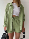 Textured Button Up Shirt and Shorts Set - Trendsi - Flyclothing LLC