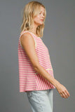 Umgee Round Neck Texture Striped Tank - Trendsi - Flyclothing LLC