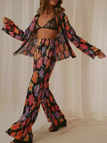 Printed Collared Neck Long Sleeve Top and Pants Lounge Set - Trendsi - Flyclothing LLC