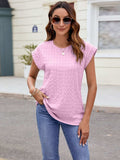 Textured Round Neck Cap Sleeve T-Shirt - Trendsi - Flyclothing LLC