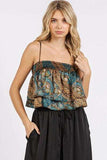 Mittoshop Paisley Patchwork Print Satin Ruffle Crop Cami - Trendsi - Flyclothing LLC