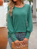 Decorative Button Round Neck Long Sleeve T-Shirt - Trendsi - Flyclothing LLC