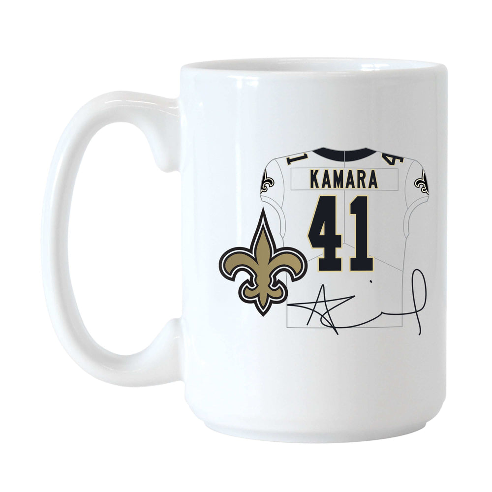 New Orleans Saints Alvin Kamara Jersey 15oz Sublimated Mug - Logo Brands - Flyclothing LLC