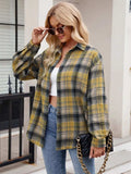 Pocketed Plaid Collared Neck Long Sleeve Shirt - Trendsi - Flyclothing LLC